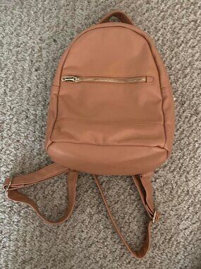 Casual Tan Mini Backpack Faux Leather Gold Hardware Bag